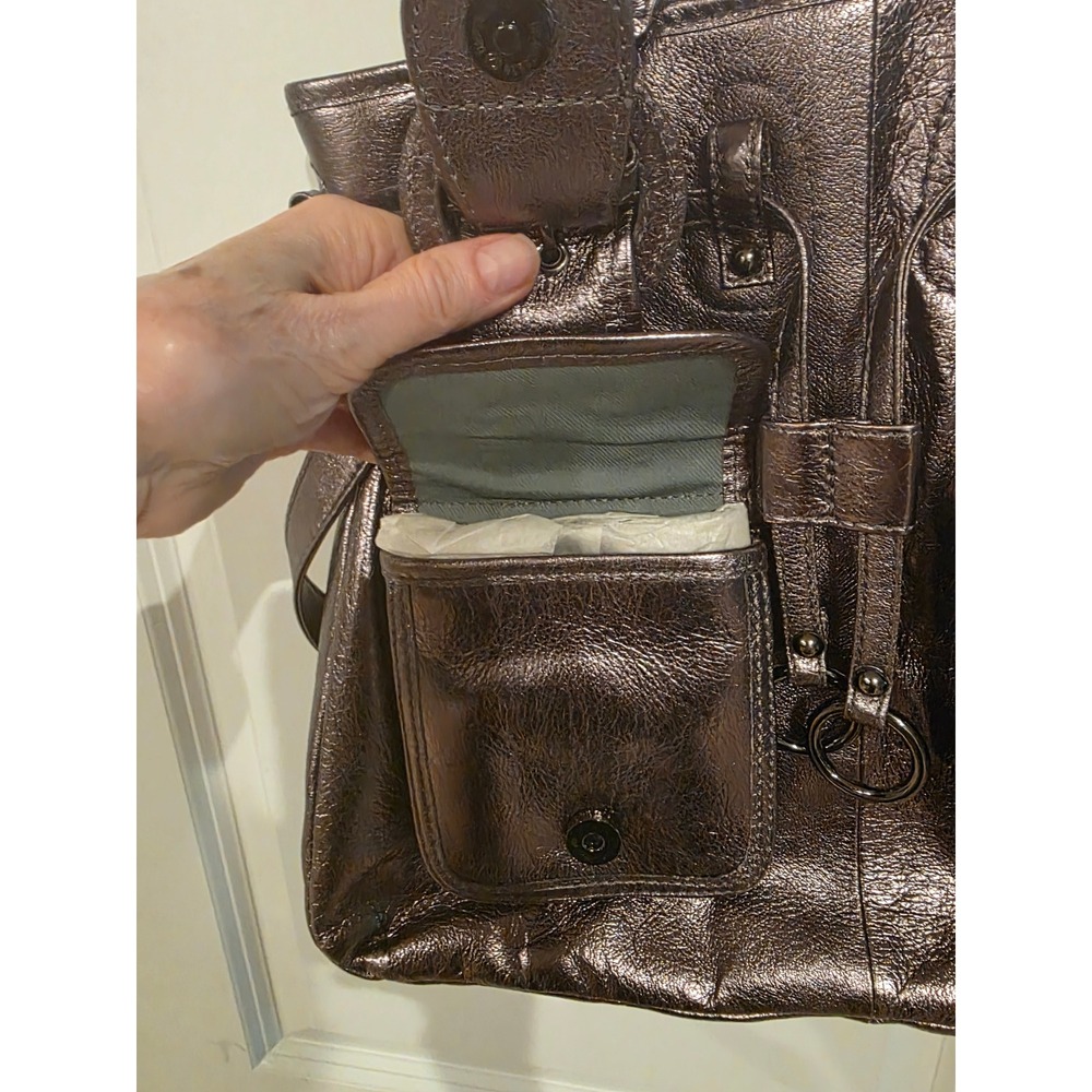 Elliott Lucca Estella Graphite Metallic Leather Hobo Shoulder Bag - Picture 4 of 12